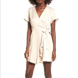 Lush Satin Faux Wrap Dress